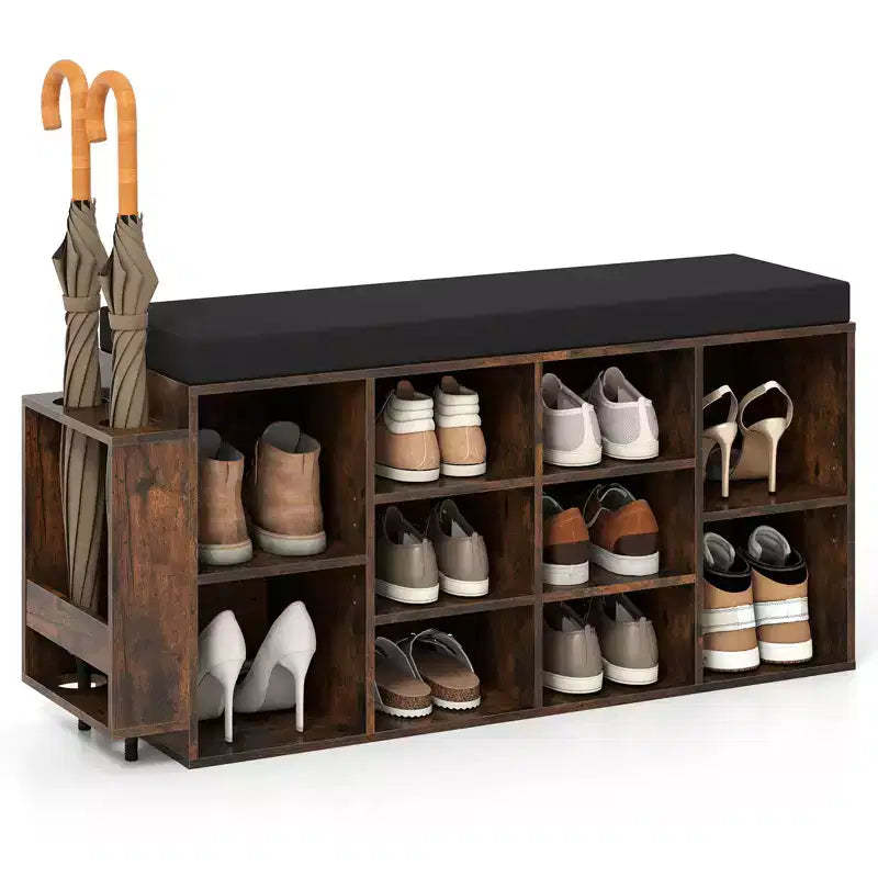 Costway Shoe Storage Bench w/Umbrella StandPadded Seat Adjustable & Removable Shelves