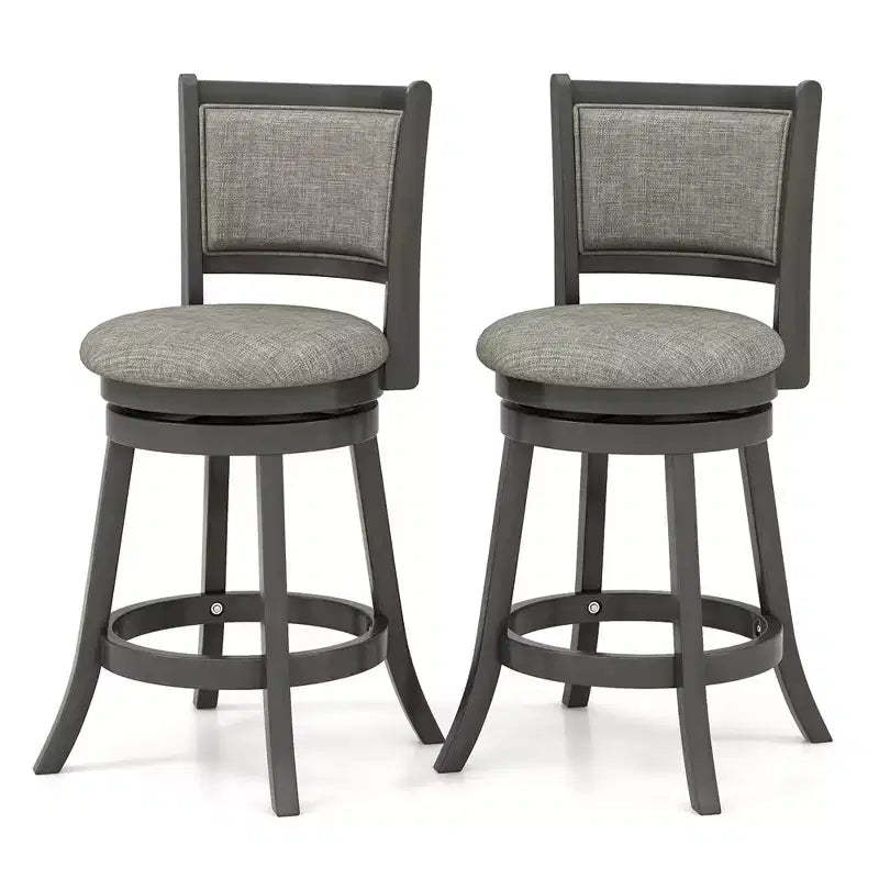 Costway Swivel Bar Stools Set of 2 w/ Soft-padded Back & Seat Sturdy Wooden Frame