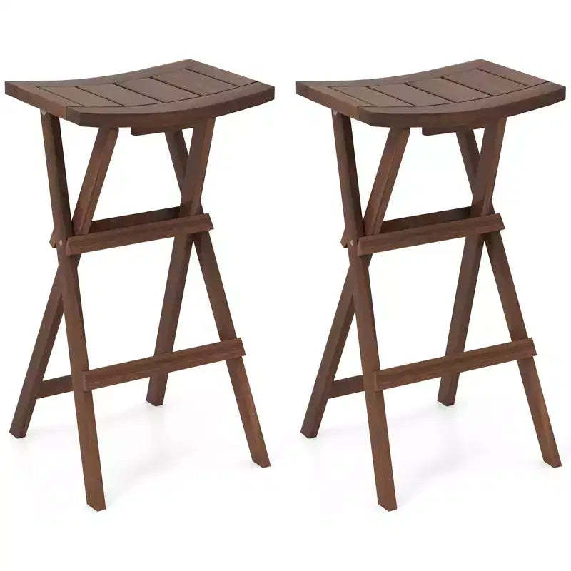 Costway Bar Stools Set of 2 30 Folding Bar Height Stools w/ Saddle Seat & Footrest