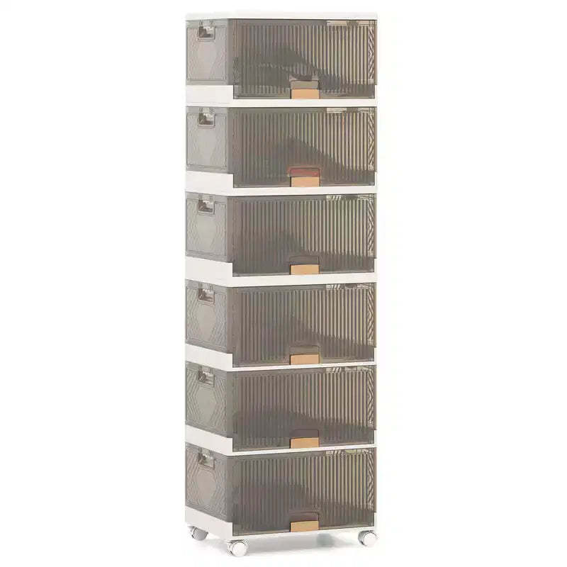 Costway 6-Cube Stackable Storage Bins Foldable Shoes Boxes w/ Detachable Wheels