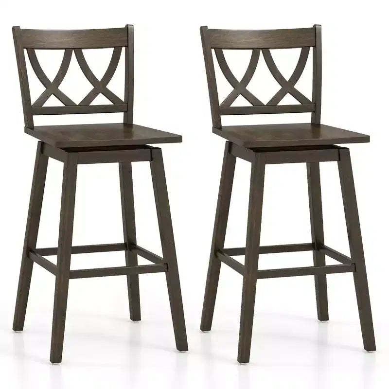 Costway 29 Bar Stool Set of 2 w/Rubber Wood Frame Swivel Seat Ergonomic Backrest