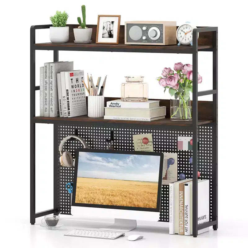 Costway 2-Tier Countertop Desktop Bookshelf w/ Metal Pegboard 2 Anti-tipping Devices