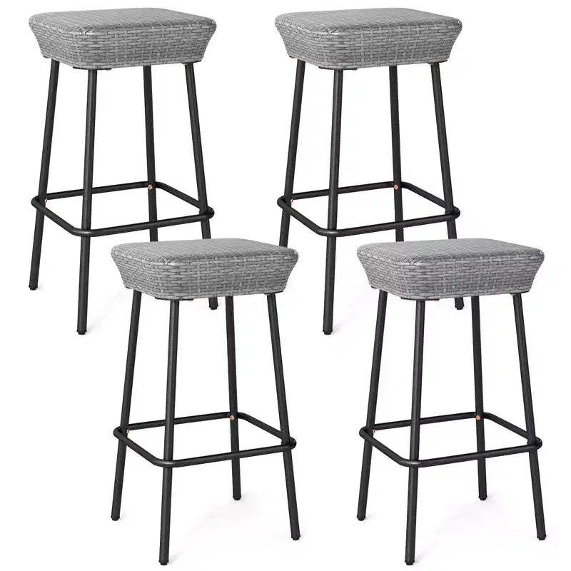 Costway 29.5 Metal Bar Height Stools Set of 4 w/ Rattan Seat & Footrest for Backyard