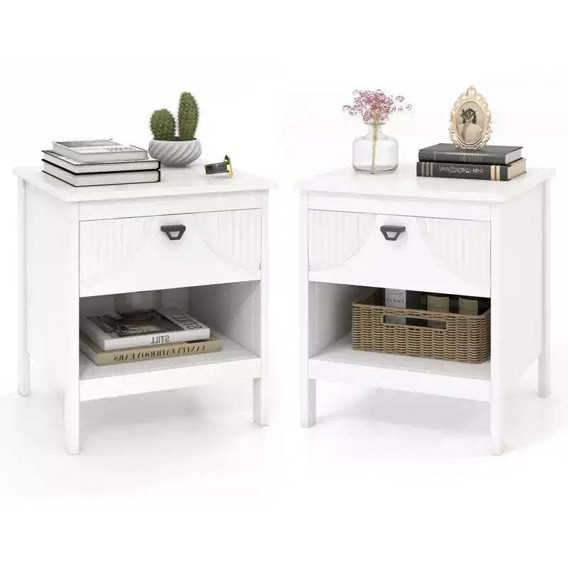 Costway 2PCS 2-tier End Table w/Drawer Open Storage Shelf 2 Tiers Nightstand Bedroom