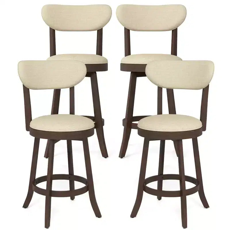 Costway 25.5 Counter Height Chairs Set of 4 w/ Padded Seat & Backrest Rubber Wood