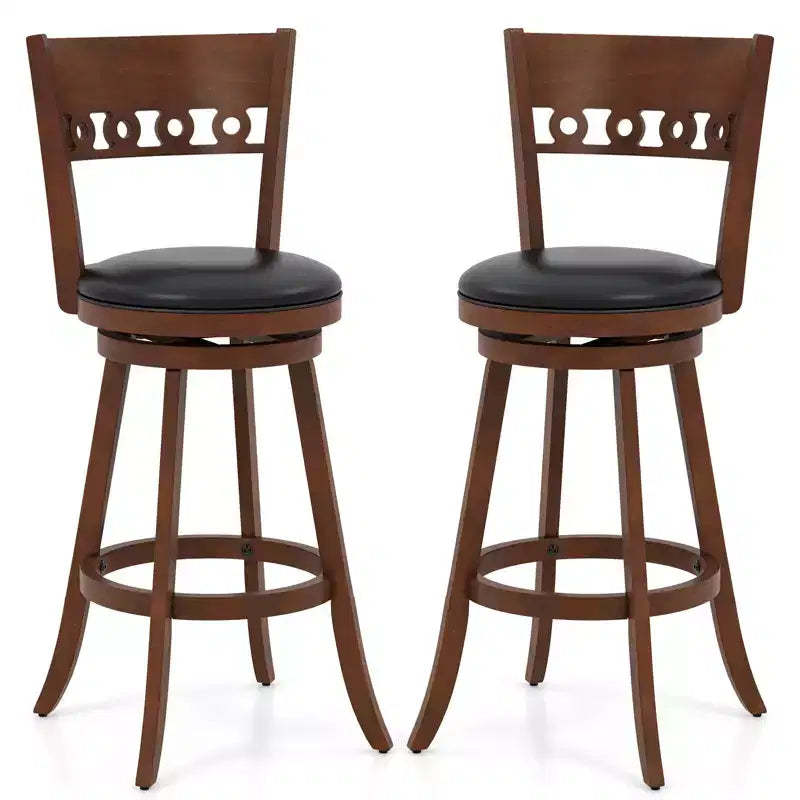 Costway 2PCS 30.5 Bar Height Chairs Swivel Bar Stools w/ Rubber Wood Frame