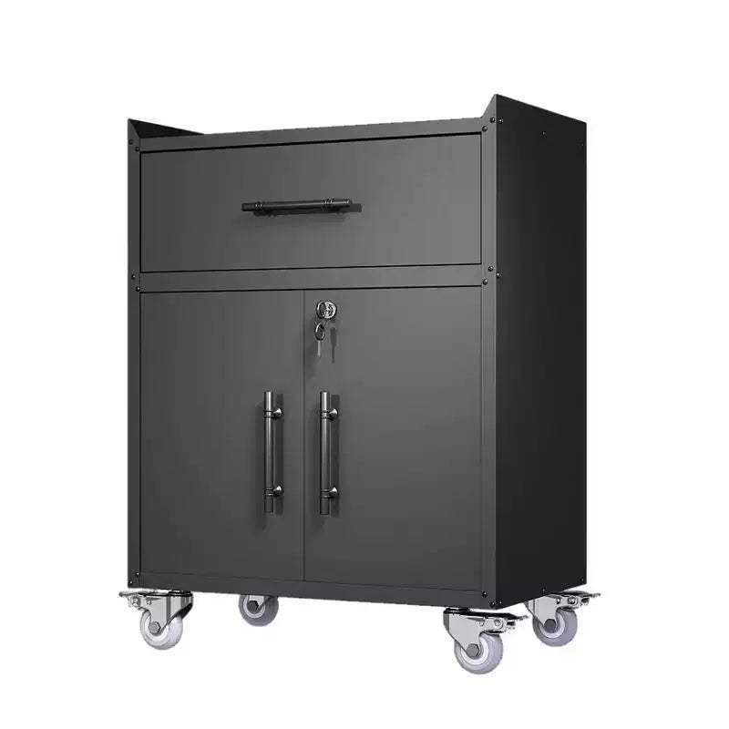 Clihome 2-Door and 1-Drawer Tool Cabinet with Lock, Rolling Storage Cabinet with Locking Casters, Adjustable Shelf Metal Organizer