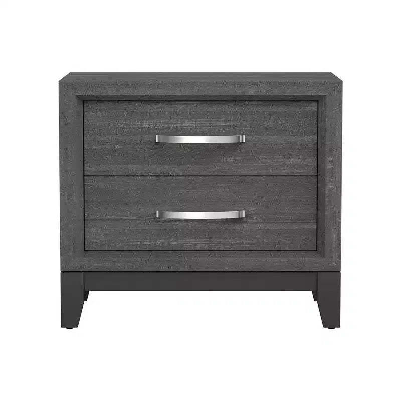 Royal Hampton Bedside Nightstand, 2 Drawers Chrome Bar Handles, Gray Wood