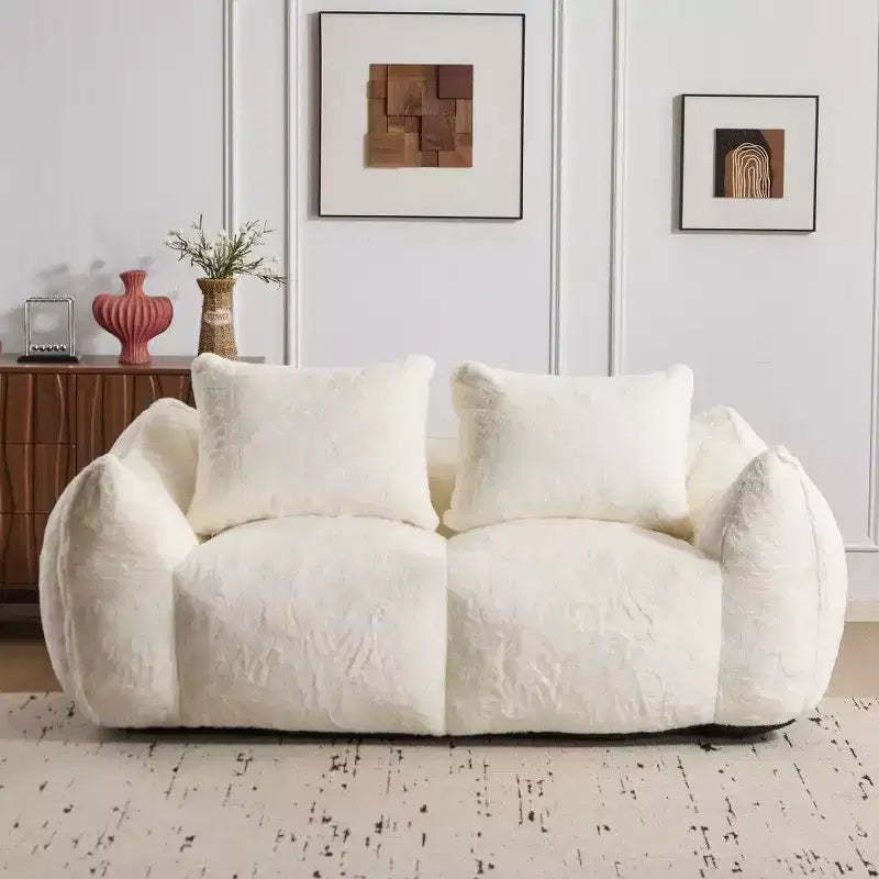 TUYOHW No Assembly Bean Bag Couch,75.2 Oversized Fluffy Loveseat with 2 Pillows,Faux Fur 2-Seater Couch for Living Room,Bedroom