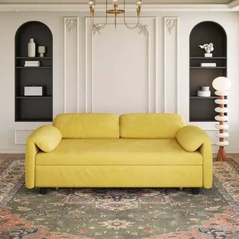 TUYOHW 54-inch Modern Convertible Sofa,Velvet Sofa Bed with Storage Pockets,Retractable 2-in-1 Loveseat for Living Room,Small Space