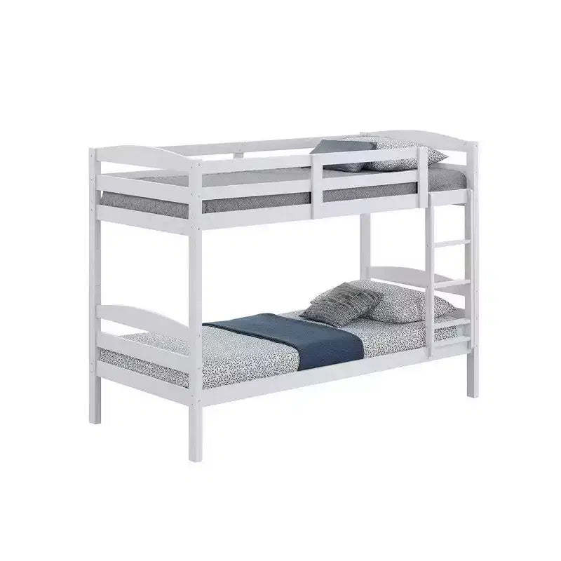 Royal Hampton Twin Bunk Bed, Convenient Ladder, Arch Slat Design, White Solid Wood