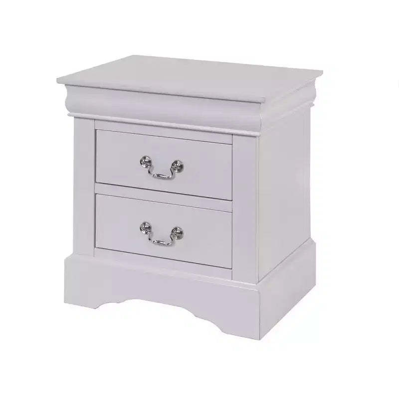 Royal Hampton 24 Inch Modern Classic Nightstand, 2 Drawers, Drop Handles, Wood, White