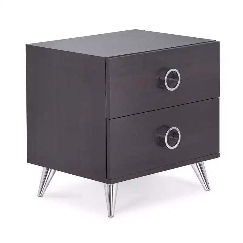 Royal Hampton Rectangular Wood & Metal Nightstand By Elms, Brown & Chrome