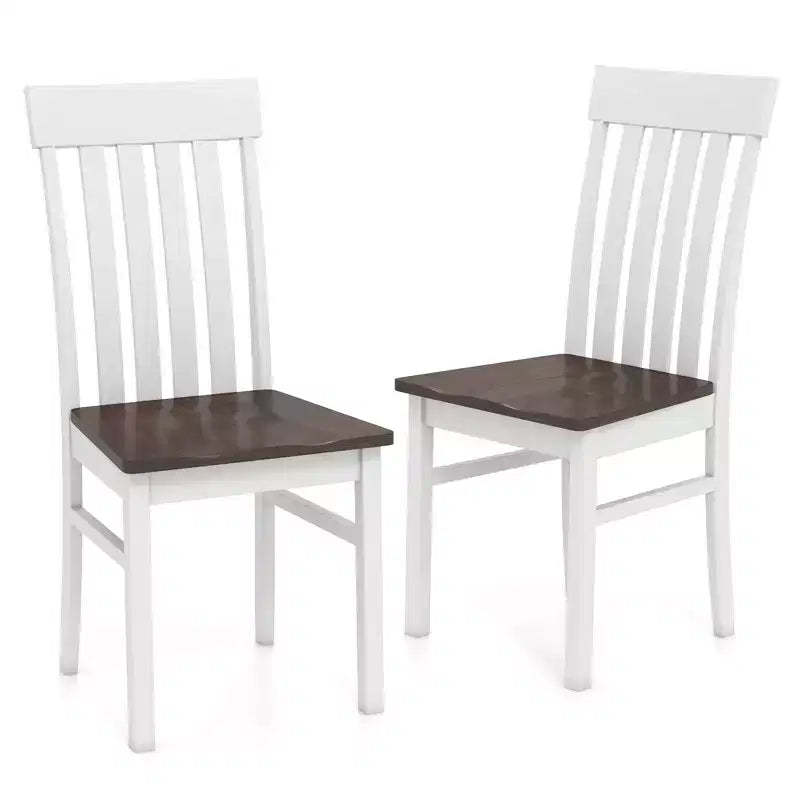 Costway Dining Chairs Set of 2 w/Slatted High Backrests Concave Seats Rubber Wood Legs