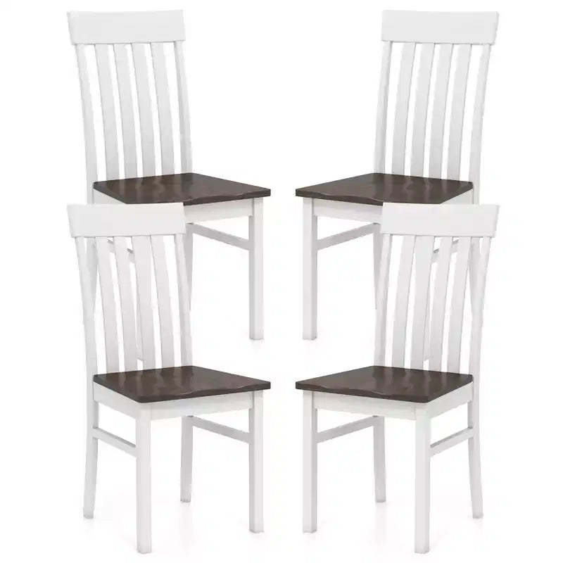 Costway Dining Chairs Set of 4 w/Slatted High Backrests Concave Seats Rubber Wood Legs