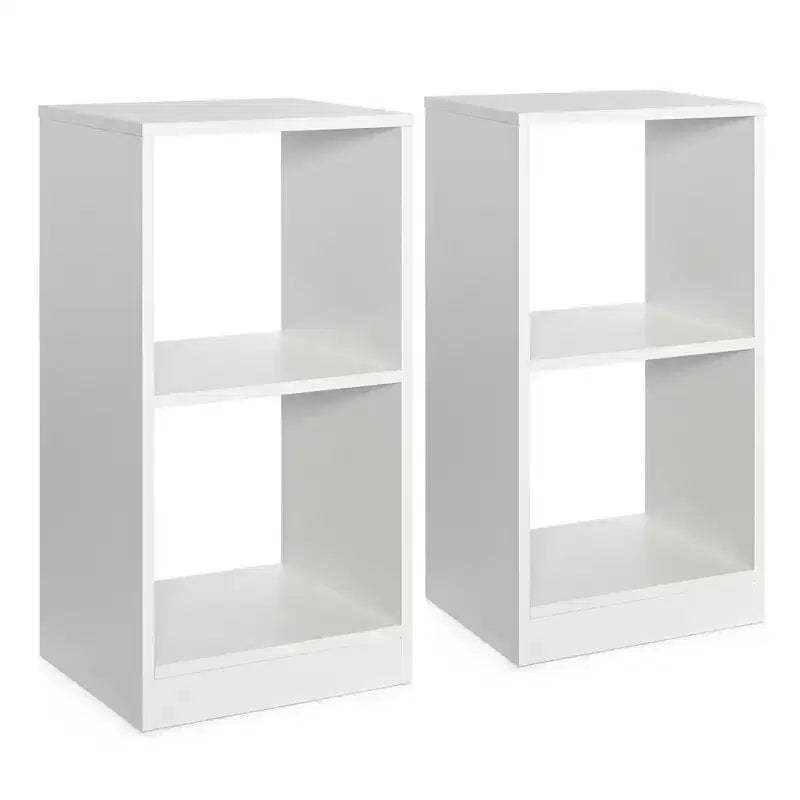 Costway 2 PCS Bookshelf 2-Tier Open Wood Display Organizer Set Vinyl Record Cube Storage