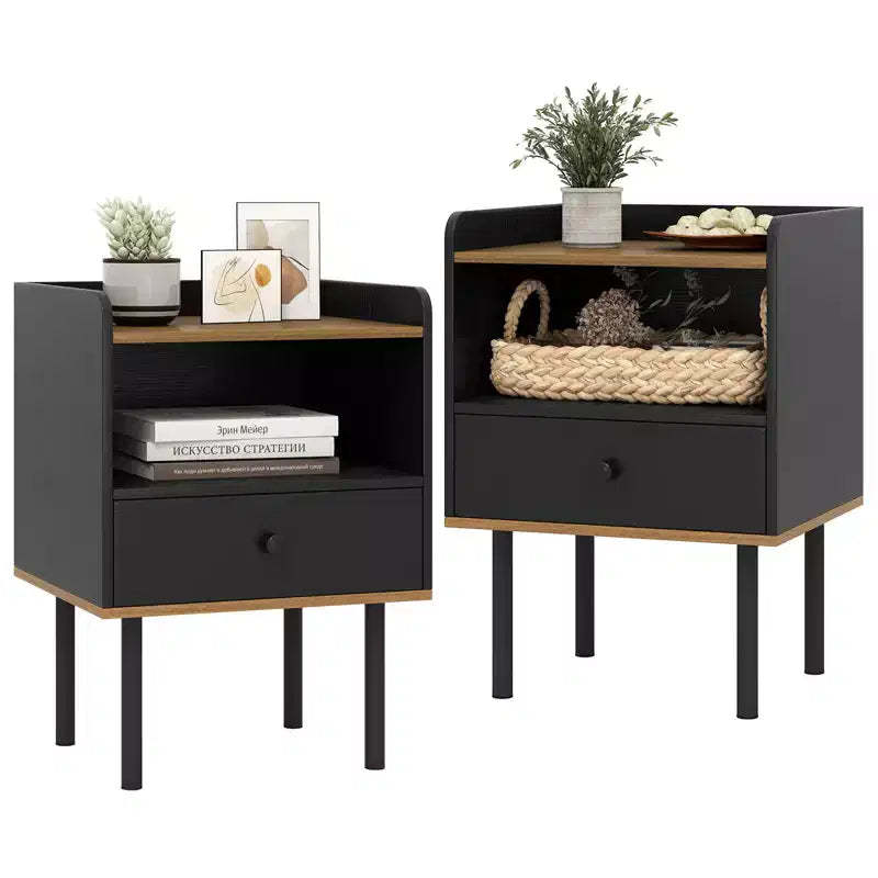 Costway 2PCS 3-Tier Sofa Side Table w/ Open Storage Shelf Metal Legs for Living Room