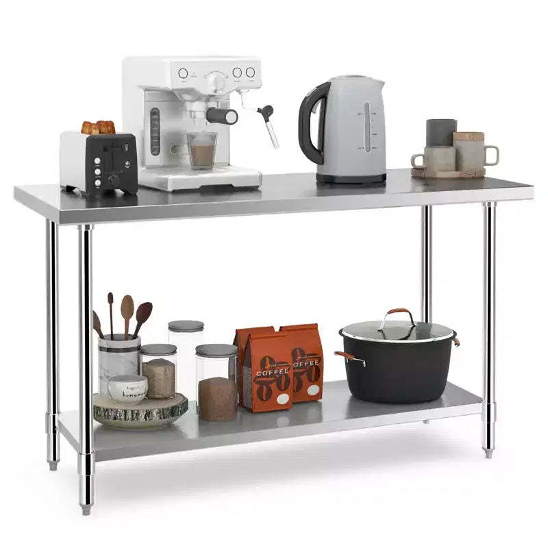 Costway Stainless Steel Work Table 60 x 24 Inches, Scratch Resistant Commercial Kitchen Prep Table with Adjustable Undershelf and Foot Pads