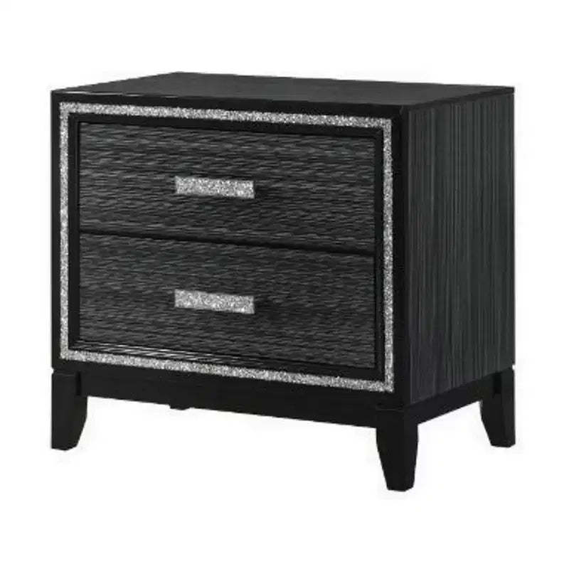 Royal Hampton Nightstand with 2 Drawers and Shimmery Details, Black