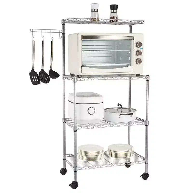 Karl Home 3 Layer Adjustable Kitchen Bakers Rack Microwave Oven Stand Storage Cart, Silver Powder