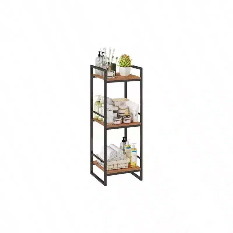 3 Tier Bathroom Storage Open Shelf Freestanding Metal Corner Rack Rustic Brown for Bathroom Kitchen Living Room Hallway