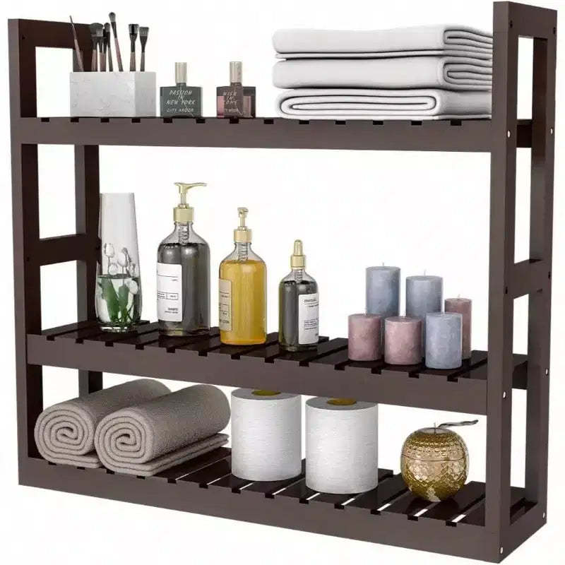 Bathroom Shelf 3 - Tier Wall Mount Storage Rack Multifunctional Adjustable Layer Standing Over Toilet Utility Shelves