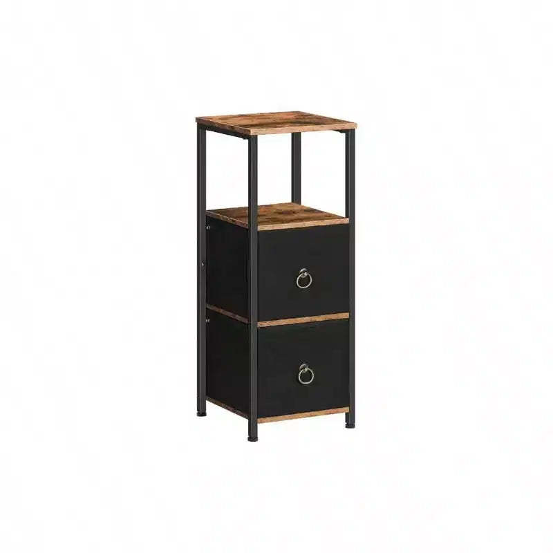 Corner Cabinet, 4 - Tier Shelf Stand with 2 Drawers, Narrow Storage Cabinet, Rustic Brown and Black, Bathroom Living Room Floor Cabinet