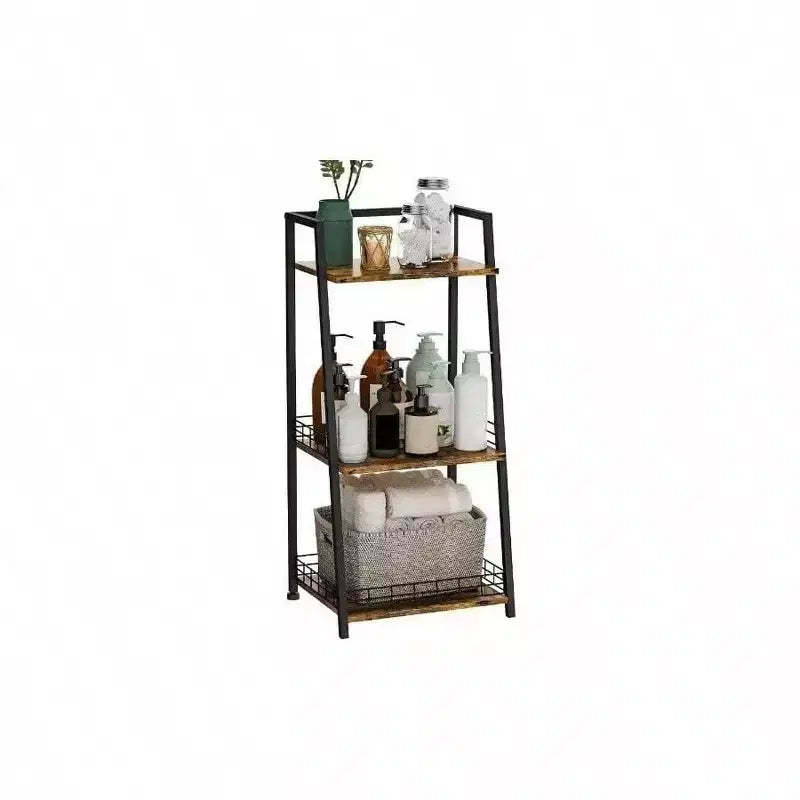 3 - Tier Bathroom Shelf with Fence Retro Organizer Wood and Metal Storage for Bathrooms Laundry Rooms Living Room