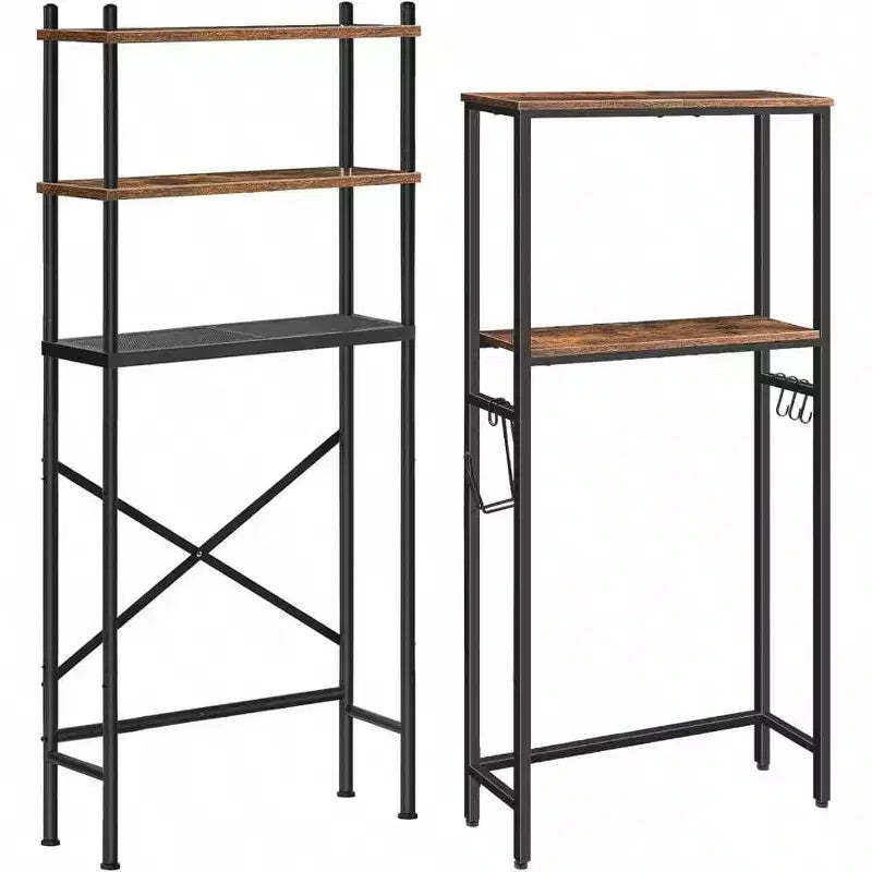 Over Toilet Storage 3 - Tier 2 - Tier Bathroom Organizer Freestanding Shelf with Adjustable Feet Rustic Brown and Black