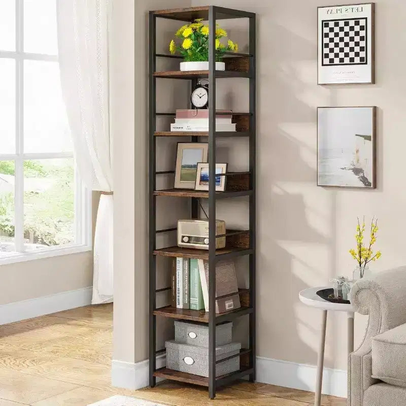 6 - Tier Corner Shelf 75 Inch Tall Narrow Bookshelf Storage Rack Etagere Shelves Display Stand for Living Room Bathroom