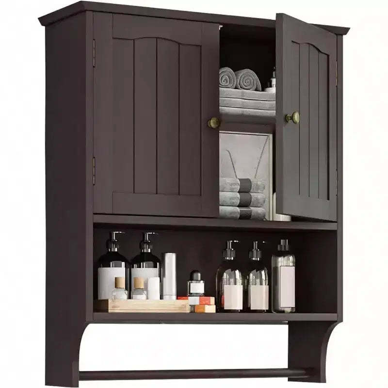 Bathroom Cabinet Wall Mount with 2 Doors Adjustable Shelf Wooden Over Toilet Storage White Modern Design Space Saving