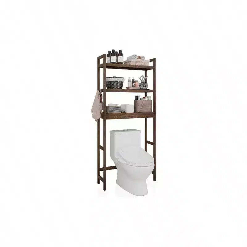 Bathroom Storage Shelf Over - Toilet Organizer Rack Freestanding Toilet Space Saver 3 - Tier Adjustable Shelves Walnut