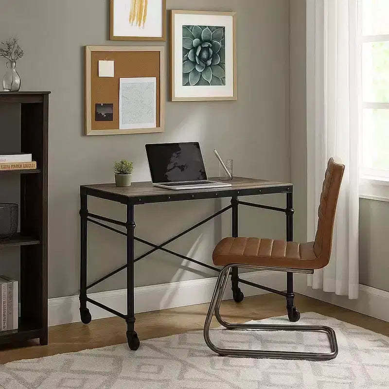 Royal Hampton Writing Desk with Casters and Nail Accents, Black