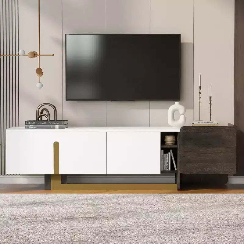Modern TV Stand with Drawer for 70 TVs, TV Storage Cabinet with Adjustable Shelves, Entertainment Center with Metal Legs