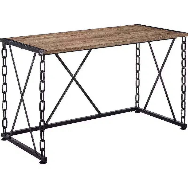 Royal Hampton Wooden Desk With Metal 'X' Frame, Rustic Oak Brown