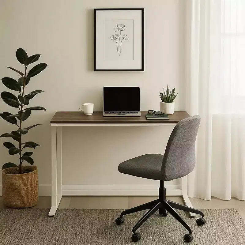 Royal Hampton Writing Desk with Wooden Top and Built in USB Port, Brown and White