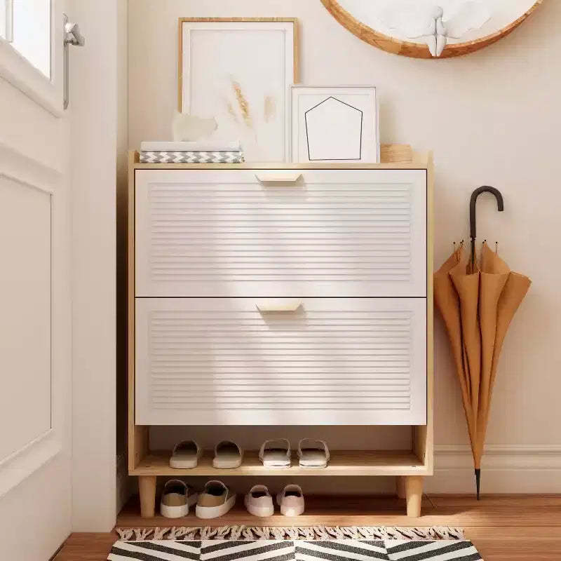 Shoe Cabinet with 2 Flip Drawers, 31.5 Inch Slim Shoe Organizer, Freestanding Hidden Narrow Shoe Rack Cabinet for Entryway Living Room Hallway