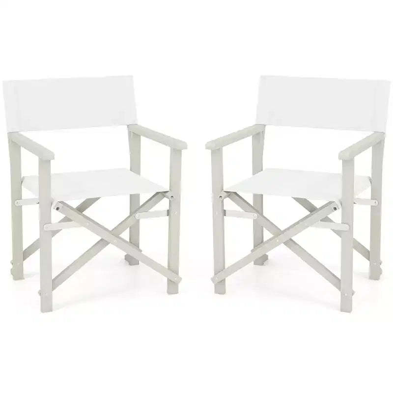 Costway 2PCS Folding Director Chair w/ Acacia Wood Frame & Machine Washable Oxford Fabric