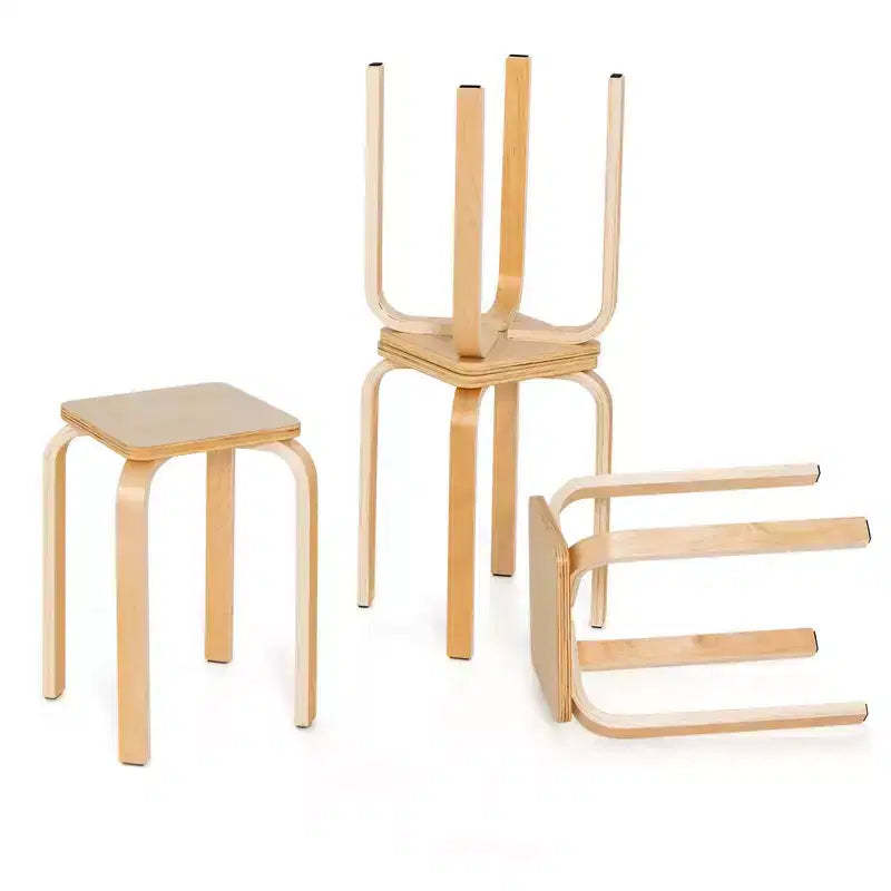 Costway 4 Set Square Backless Stools w/ Rounded Corners & Anti-slip Felt Mats Wooden
