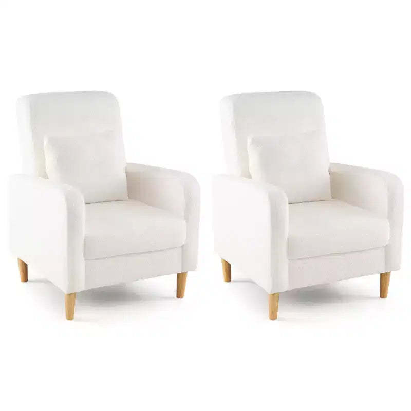 Costway 2PCS Accent Chair w/Lumbar Pillow Teddy Fleece Cover Rubber Wood Legs