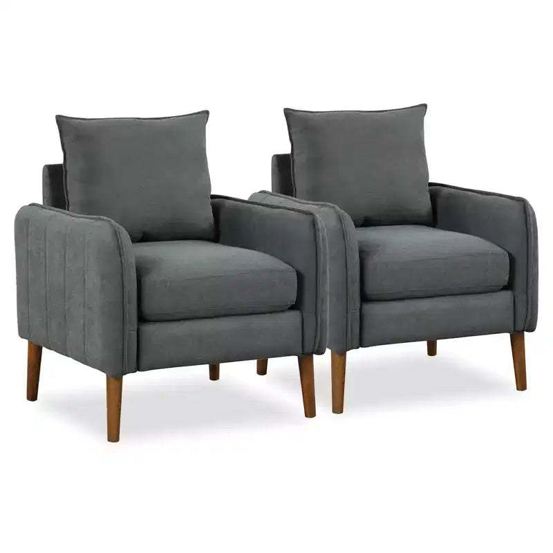 Costway 2PCS Modern Accent Chair Upholstered Mid-Century Armchair w/ Rubber Wood Legs