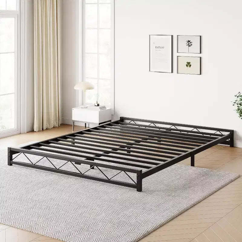 Wave Design Metal Platform Bed Frame with Steel Slats, Low Profile Foundation, No Box Spring Needed, Easy Assembly for Small Space Bedroom