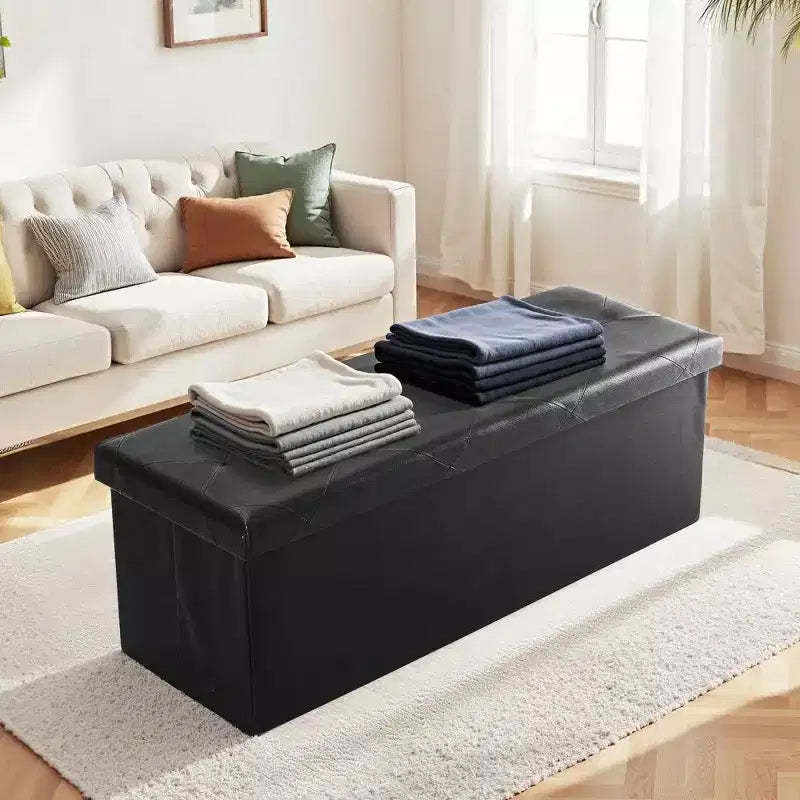 TUYOHW Storage Ottoman Bench,Synthetic Leather End of Bed Bench with Thicker Foam Padded Seat,Foldable Ottoman for Living Room,Entryway
