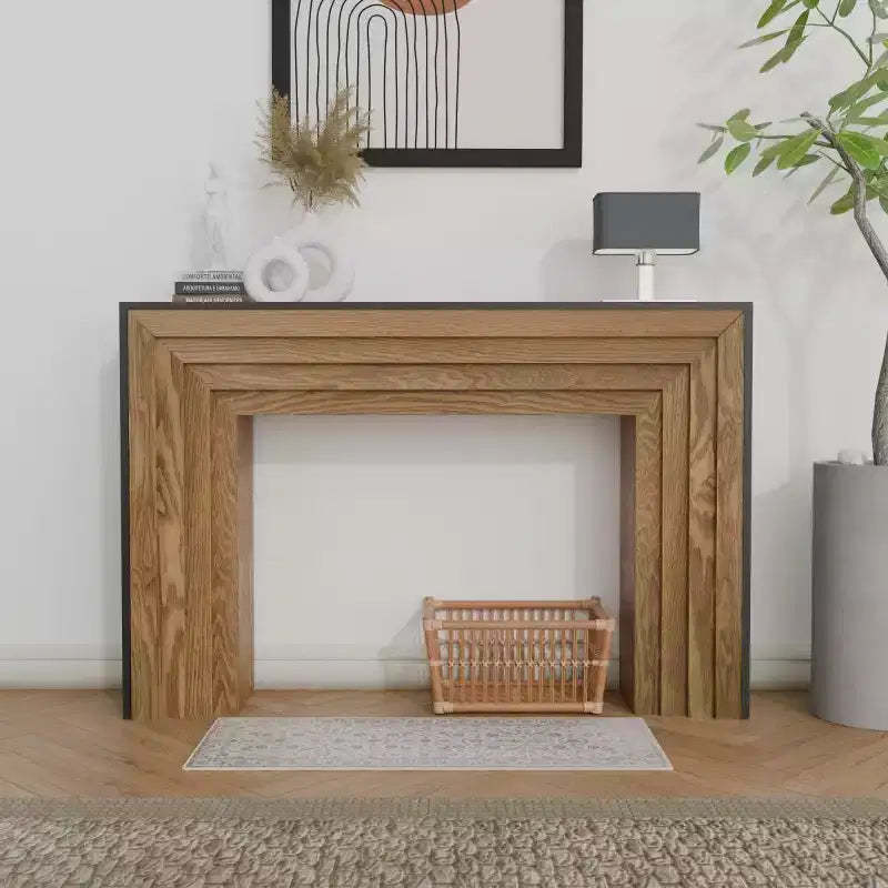 Modern Narrow Wood Entryway Console Table with Black Woodgrain Top, Slim Accent Table for Hallway, or Behind Sofa - Panipeachy