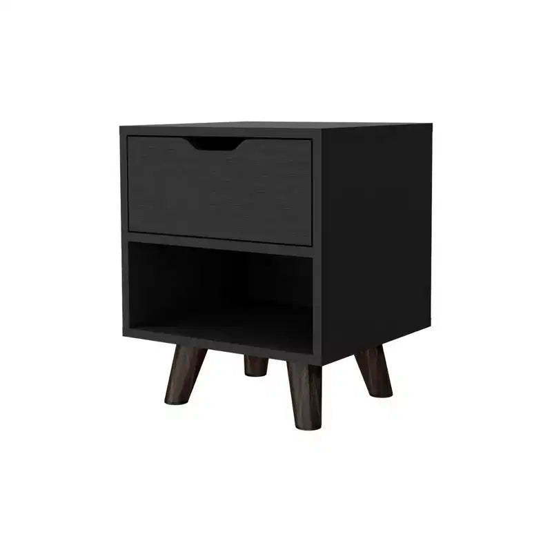 HomeRoots 19 Black Wood One Drawer Nightstand