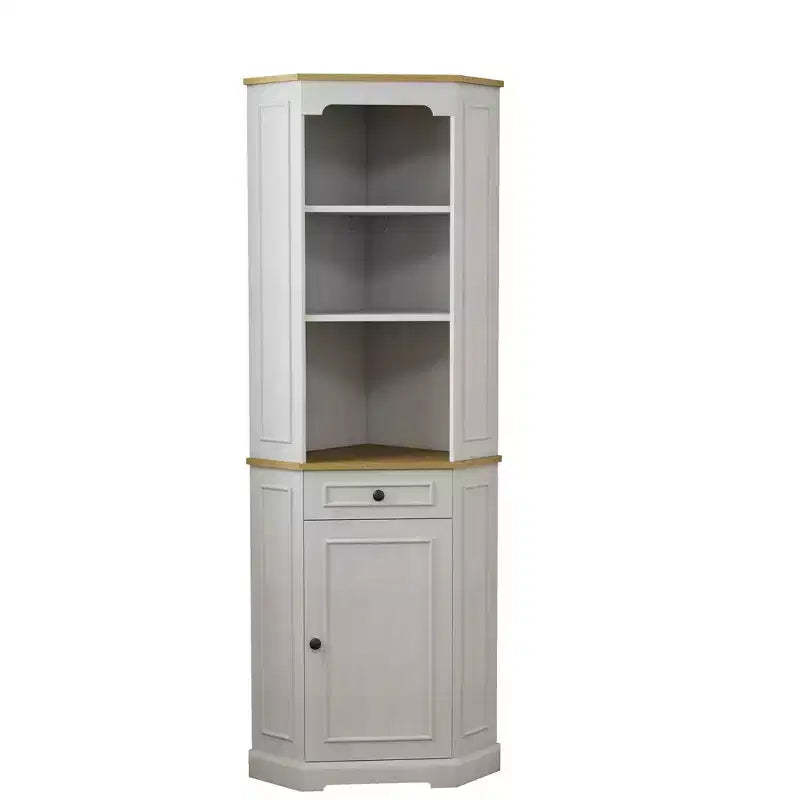 AndMakers Antique White Wood 17.71 in. Pantry Cabinet with 5 Shelves