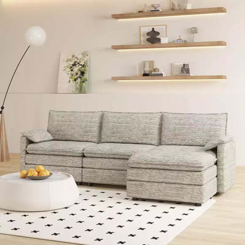 108 Modular Sectional Cloud Couch,Comfy Cloud Couch with Movable Ottoman,Modern Chenille L Shaped Modular Sofa Ottoman, Sectional Sofa for Apartment