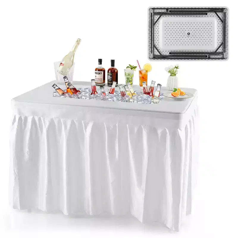 Costway 4FT Folding Ice Bin Table Outdoor Ice Cooler Table w/ Matching Skirt Party BBQ