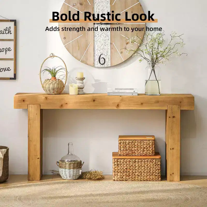 63 Narrow Wood Entryway Console Table, Farmhouse Sofa Table for Hallway, Living Room, or Behind Sofa - Panipeachy