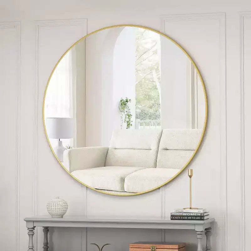 TUYOHW Round Bathroom Mirror,Modern Metal Frame Vanity Mirror,Wall Mirror with Anti-Fog Coating for Bathroom and Living Room Decor,Gold